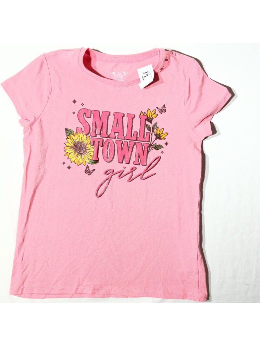 Small Town Girl Pink Graphic Tee By The Childrens Place L 100% Cotton Short Slee